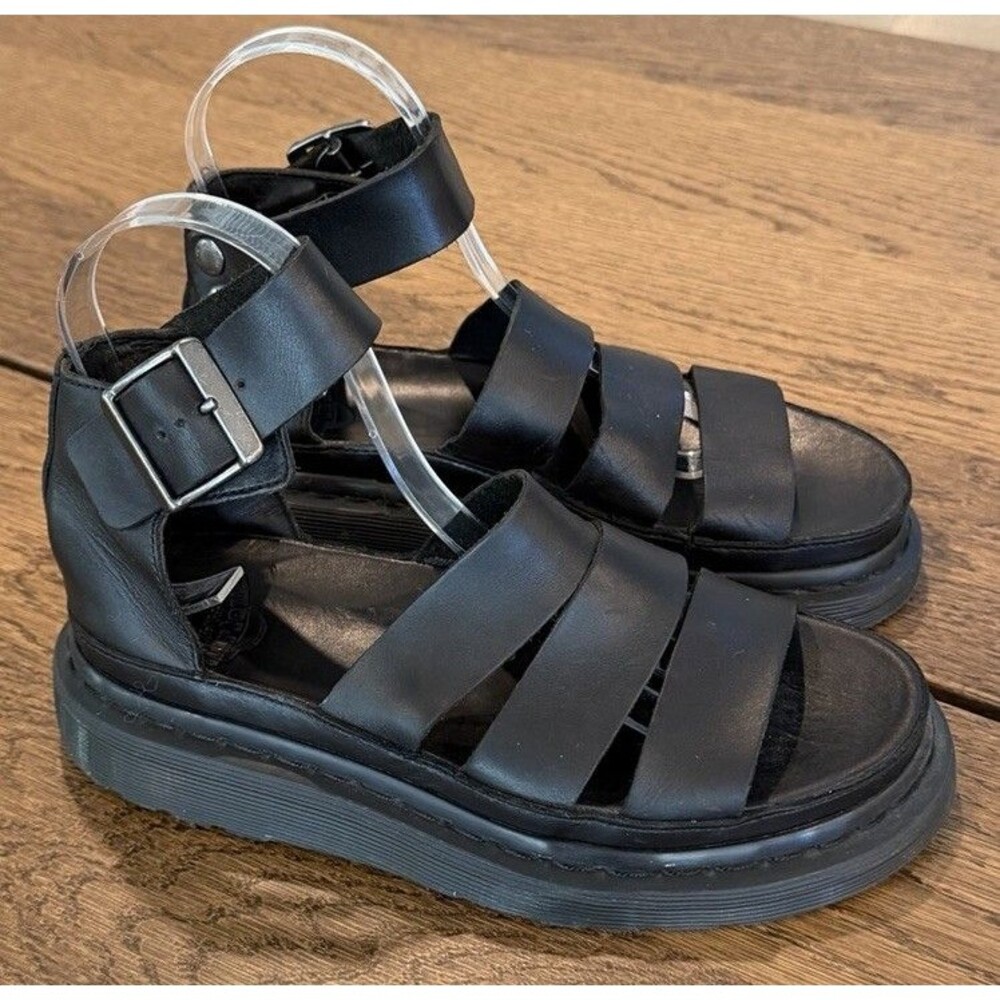 Dr. Martens Clarissa Brando Black Leather Platform Sandals Women’s Sz 6 Buckle